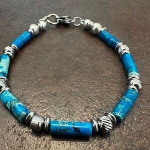 Turquoise Howlite and Stainless Steel Beaded Bracelet